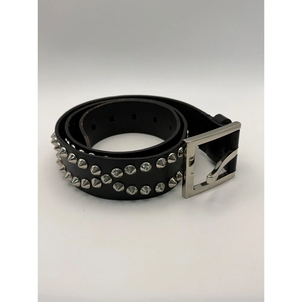 Amiee Lynn Black Genuine Leather Double Row Studded Belt Punk Rock Medium 114947